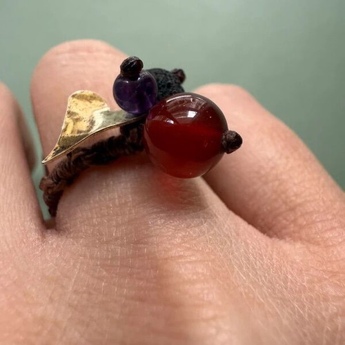 Handmade ring like new with semi-precious stones and silver heart