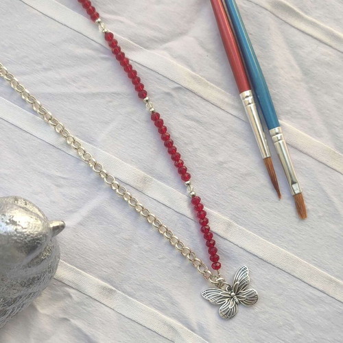 Hua Cheng Inspired Butterfly Necklace new, handmade, red and silver