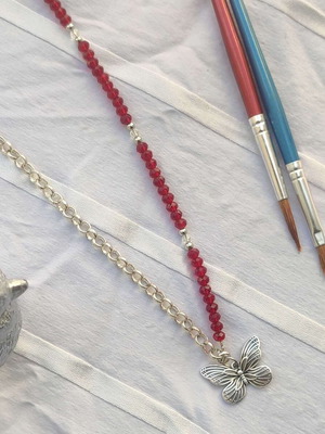 Hua Cheng Inspired Butterfly Necklace new, handmade, red and silver