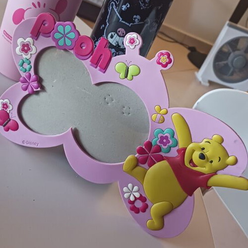Pooh photo frame with 2 used stainless steel water bottles