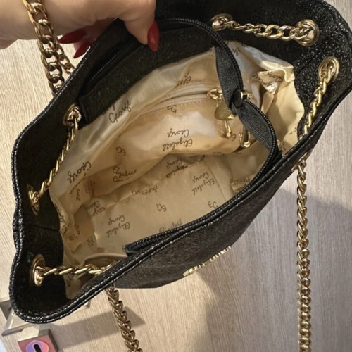 Elizabeth George handbag black with gold chain, like new