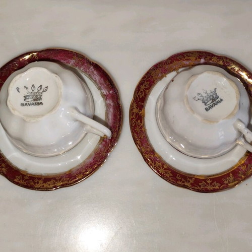 Antique coffee cups used, set of 2, German porcelain