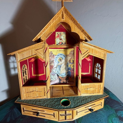 Wooden handmade church used, unique collectible piece