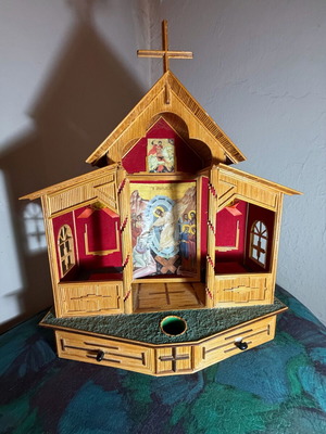 Wooden handmade church used, unique collectible piece