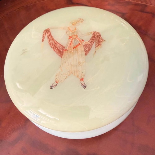 Vintage jewelry box with Art Deco woman figure, plastic