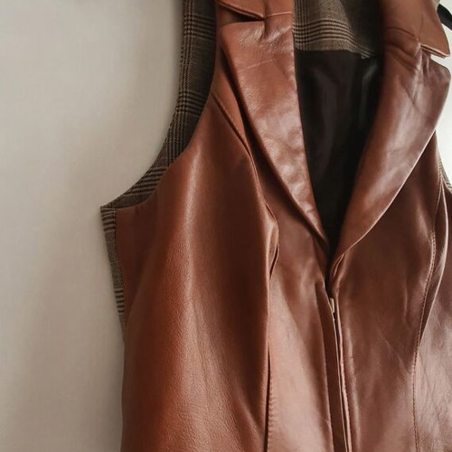 Bebe Vest New With Genuine Leather Brown S-M