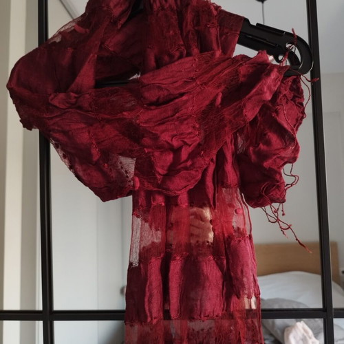 Scarf with sheer panels, silk texture
