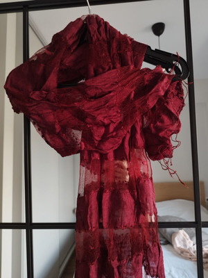 Scarf with sheer panels, silk texture