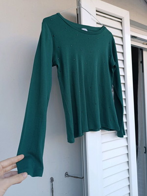 Cotton petrol t-shirt with strass Ovs Fashion, like new, size S