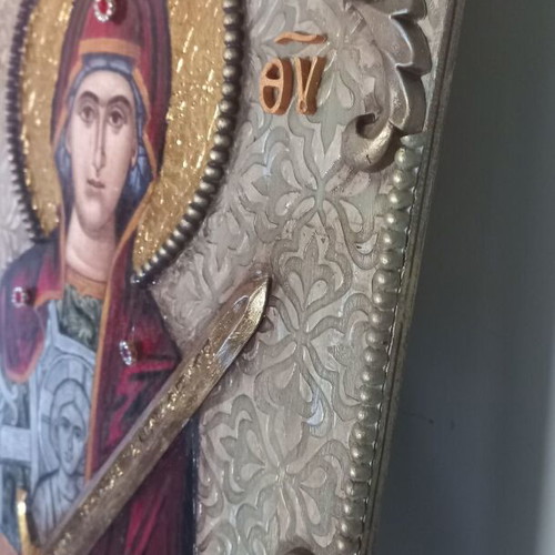 Ръчно изработена икона на Панайа Ти Юпермахо върху дърво 30x40 см нова