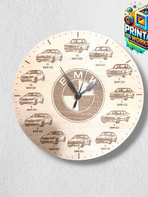 Ξύλινο ρολόι τοίχου BMW inspired με laser engraving 20cm καινούργιο