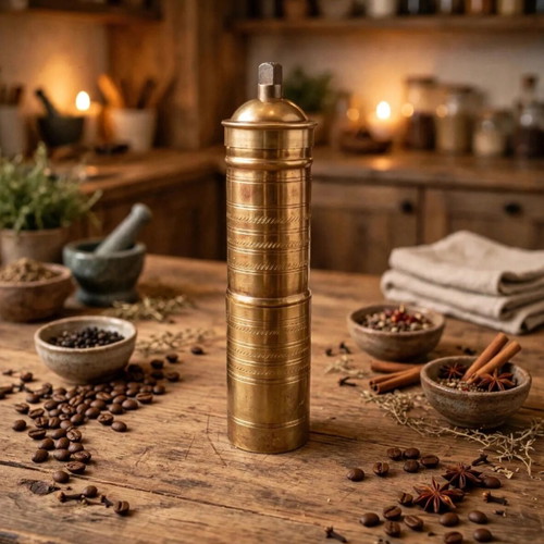 Vintage brass spice and coffee grinder set 2 pieces 1960s Ottoman style