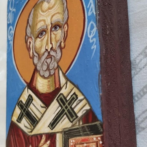 Handmade Byzantine Icon of Saint Nicholas 10x6 cm