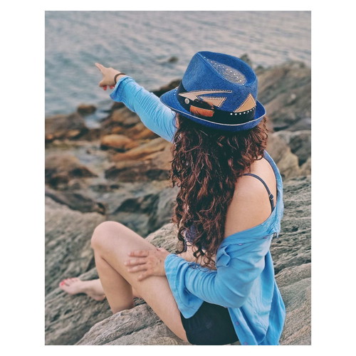 Straw Fedora Hat Painted Unisex New Blue