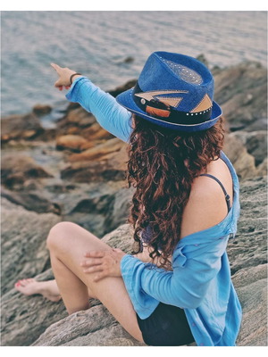 Straw Fedora Hat Painted Unisex New Blue