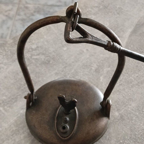 Antique Betty Oil Lamp used, cast iron with rooster design