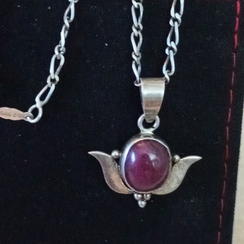 925 Mexico silver necklace used with semi-precious ruby stone