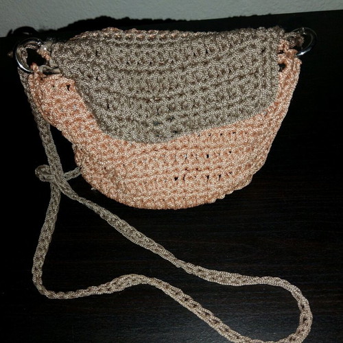Handmade knitted crossbody bag pink-gray like new