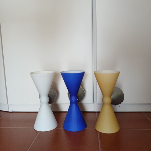 Wall lights used, set of three colors blue, white, and yellow