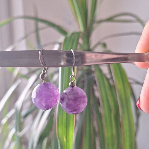 Handmade silver 925 dangling earrings with amethysts used