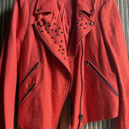Zara red linen biker jacket like new, size 40/Large