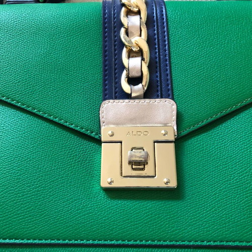 Aldo crossbody bag used green with blue and gold chain