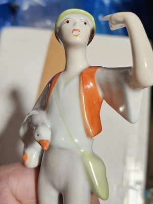 Hollohaza porcelain figurine young man with duck like new