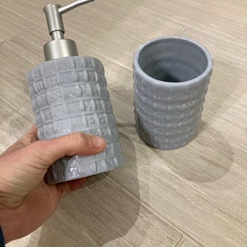 Ceramic dispenser and toothbrush holder set like new