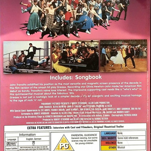 Grease DVD musical comedy movie used with English subtitles and songbook