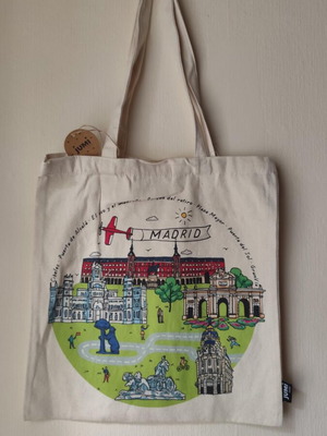JUMI cotton tote bag with Madrid landmarks 37x39 new, white