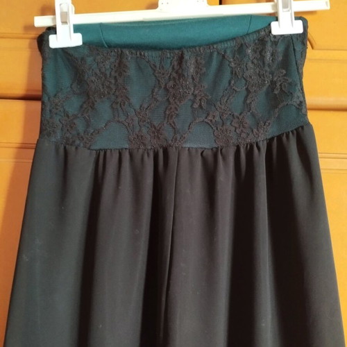 Long strapless dress with transparency and lining like new, black and green