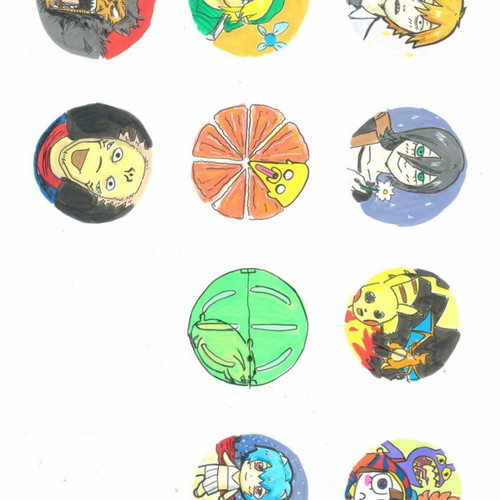 Set of 10 Hand-Drawn Anime and Gaming Stickers, A4 Art Sheet