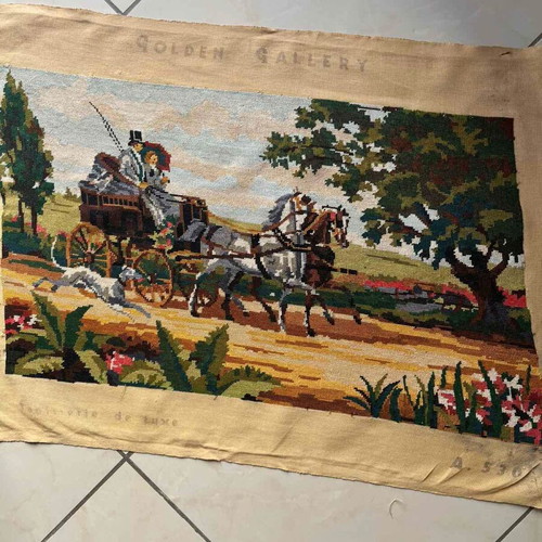 Handmade textile painting used, 0.66x0.39 m