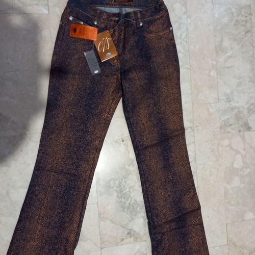 Peter Golding 078 Stretch Denim Flared Jeans like new, blue-gold