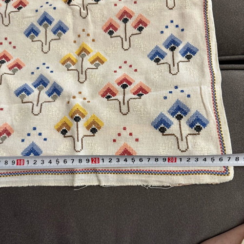 Handmade table runners with colorful and blue-white designs