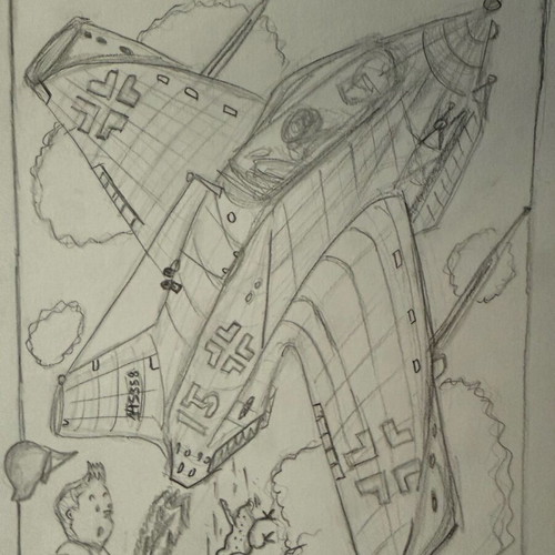Tin Tin sketch new with airplane and comic character