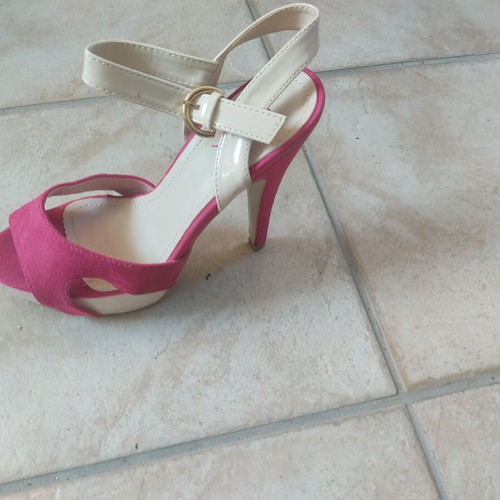 Vera Blum Stiletto Peep Toe Sandals used, fuchsia and cream, size 39
