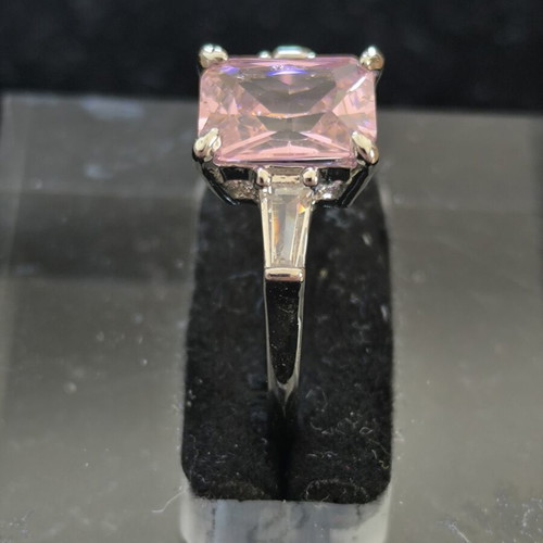 Ring with Pink Rectangular Stone and Baguette Side Stones new