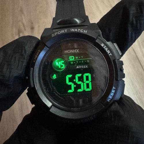 Digital Sport Watch new, men's black with rubber strap