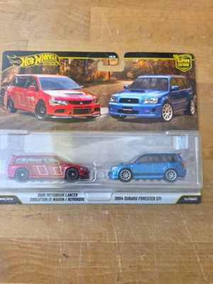 Hot Wheels Premium 2005 Mitsubishi Lancer Evolution IX and 2004 Subaru Forester STI new