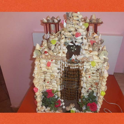 Handmade Icon Stand with Seashells used, folk art