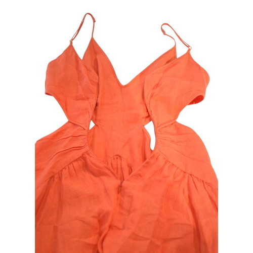 Zimmermann coral linen midi dress with waist cutouts, size 0