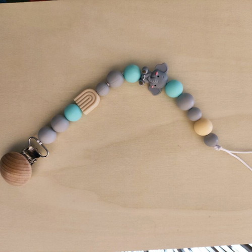 Pacifier clip handmade new with elephant theme