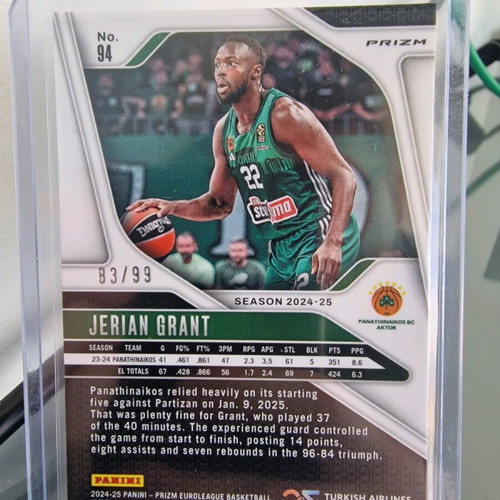 Euroleague Panini Prizm Jerian Grant Purple/99 Panathinaikos new