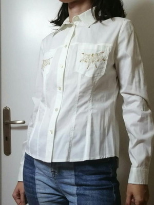 White cotton Naf Naf shirt new with gold embroidery S-M