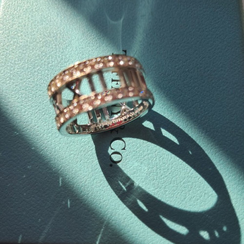 Tiffany & Co Atlas 18K white gold diamond openwork Roman numeral ring
