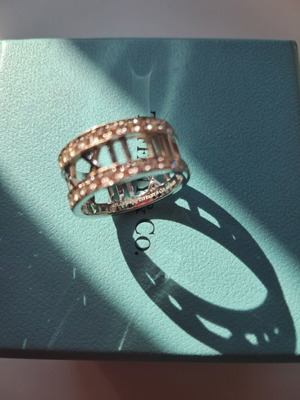 Tiffany & Co Atlas 18K white gold diamond openwork Roman numeral ring