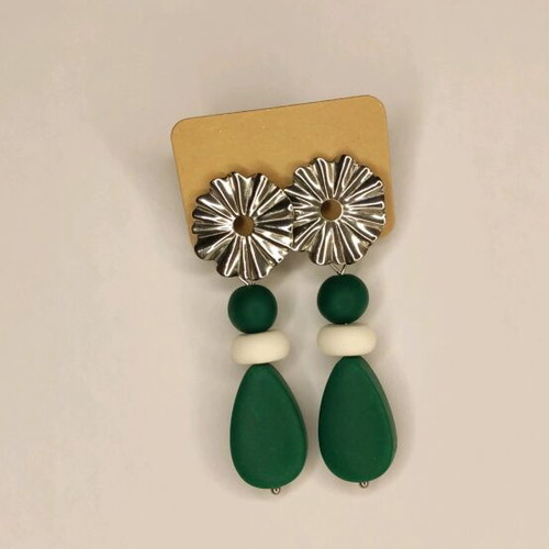 Handmade earrings new with green polymer clay beads and steel clasp