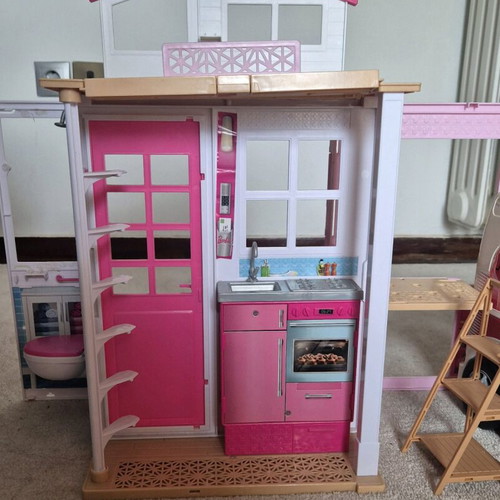 Barbie house and ambulance used, various items