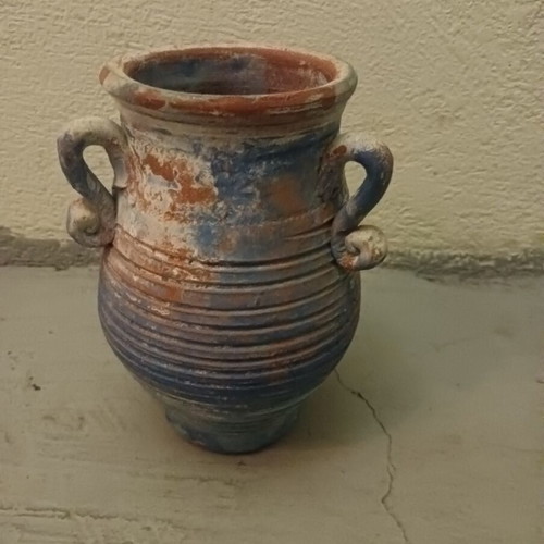 Clay decorative amphora with three handles, like new